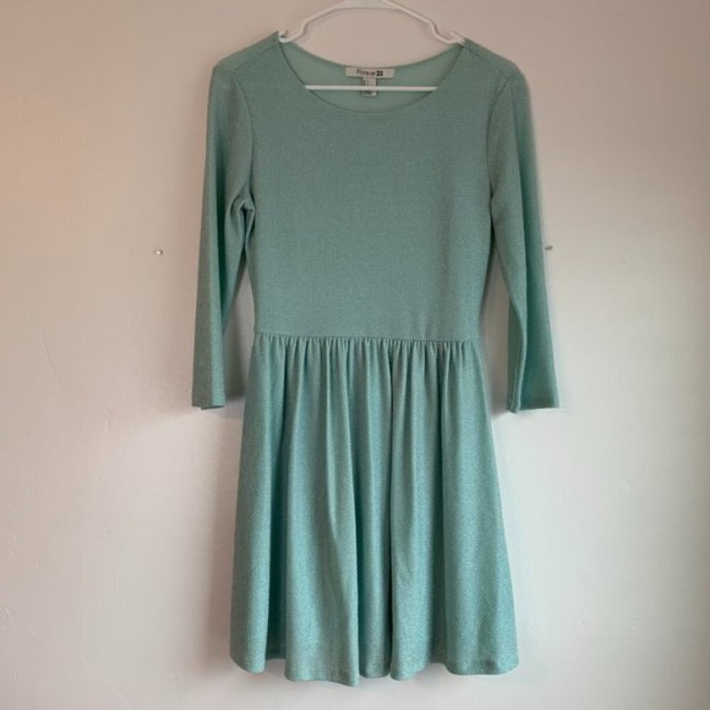 Forever 21 Sparkly Mint Quarter Sleeve Mini Dress